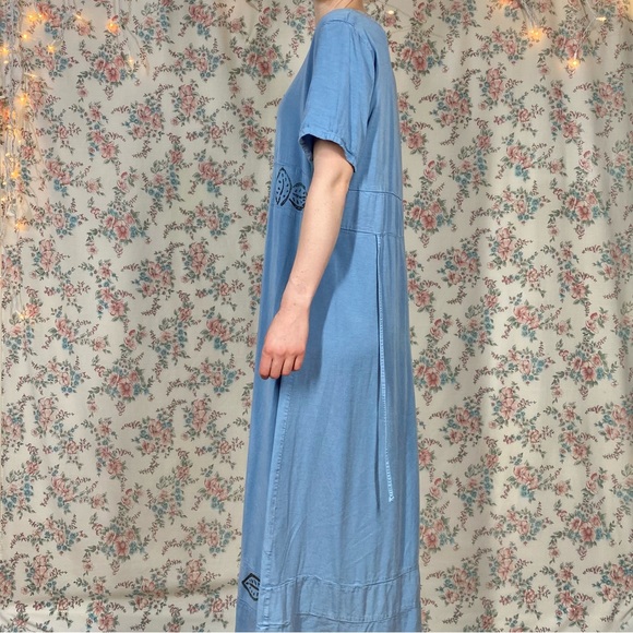 90s block printed blue dress by froxx leaf print large - Picture 8 of 8